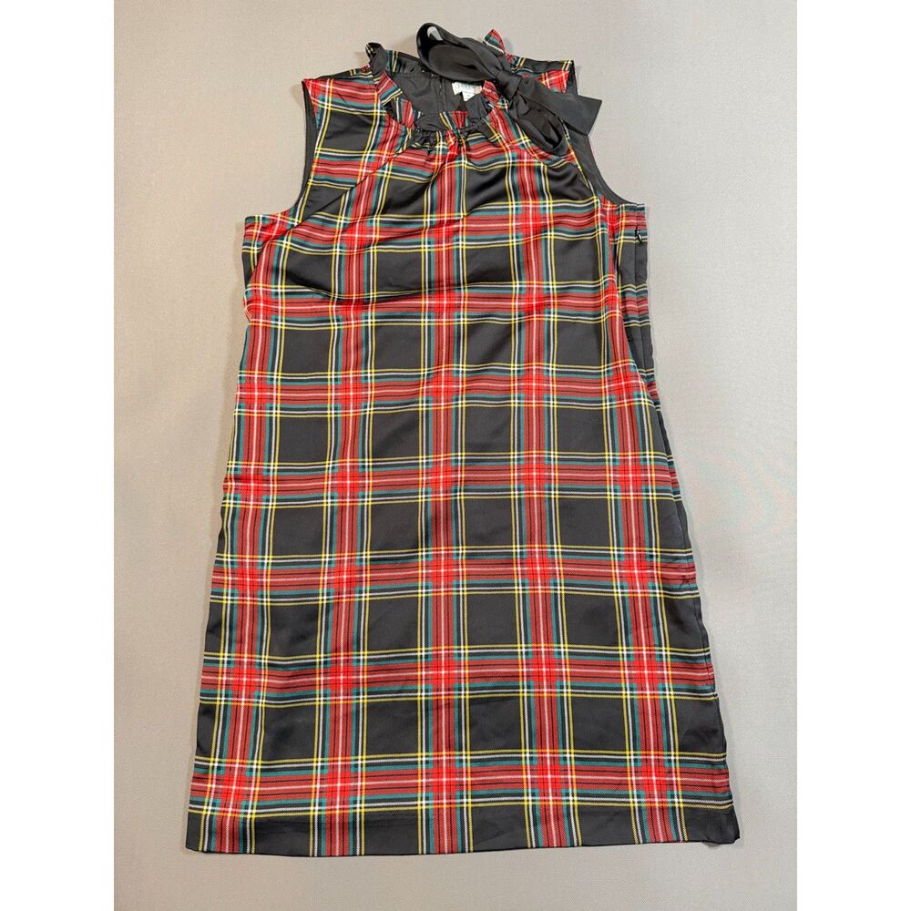 J.CREW Black Stewart Tartan Plaid Bow Neck Sleeveless Shift Dress Size 6 Holiday